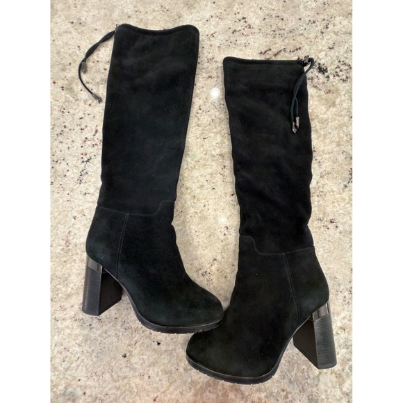 Balidoner Black Suede Over the Knee Boots Block Heel Size 38